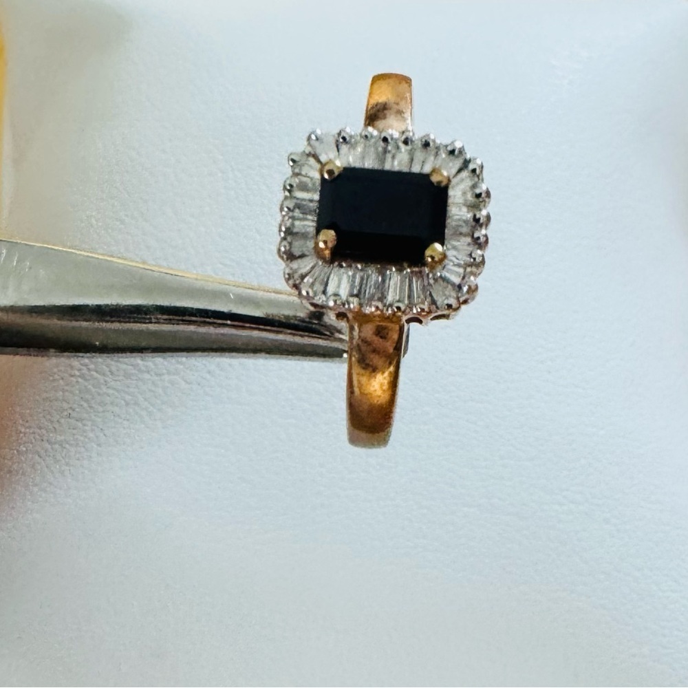 10K Yellow Gold Sapphire Diamond Ring Halo Princess Cut size 9 - Picture 2 of 7